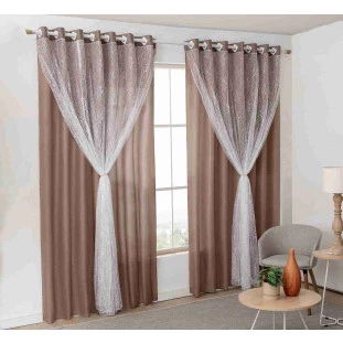 Cortina caqui camila com renda 2,70m x 3,00m - m&c cortinas. ambiente
