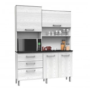 armário de cozinha 4 portas 3 gavetas branco. frontal