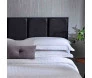 Cabeceira estofada modular casal corino preto rajado. detalhe